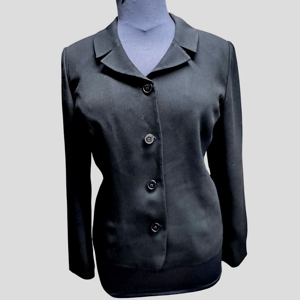 Talbots Black Blazer Jacket Size 14 Two Button Front Tailored women work classic
